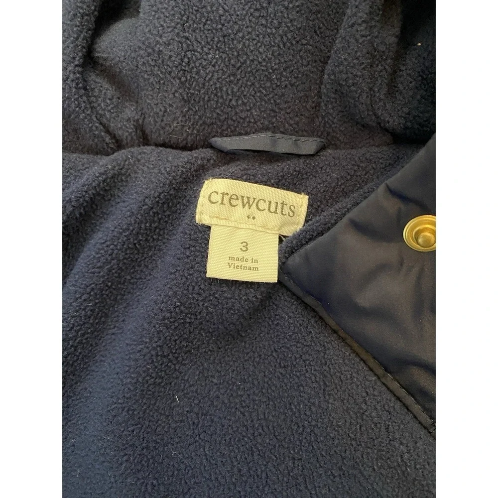 J Crew Crewcuts Coat Girls 3T Navy Blue Fleece Puffer Long Jacket Hooded Parka